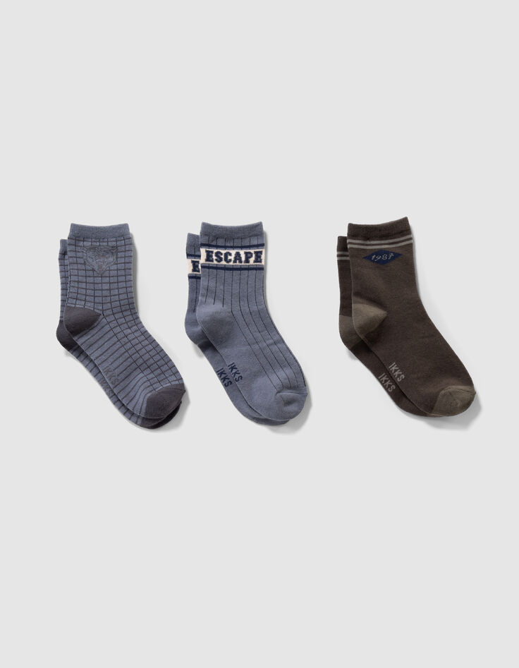 Boys’ khaki and grey blue socks-2