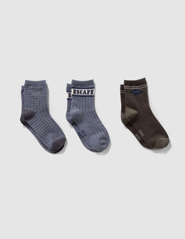 Boys’ khaki and grey blue socks-2 Boys’ khaki and grey blue socks-2