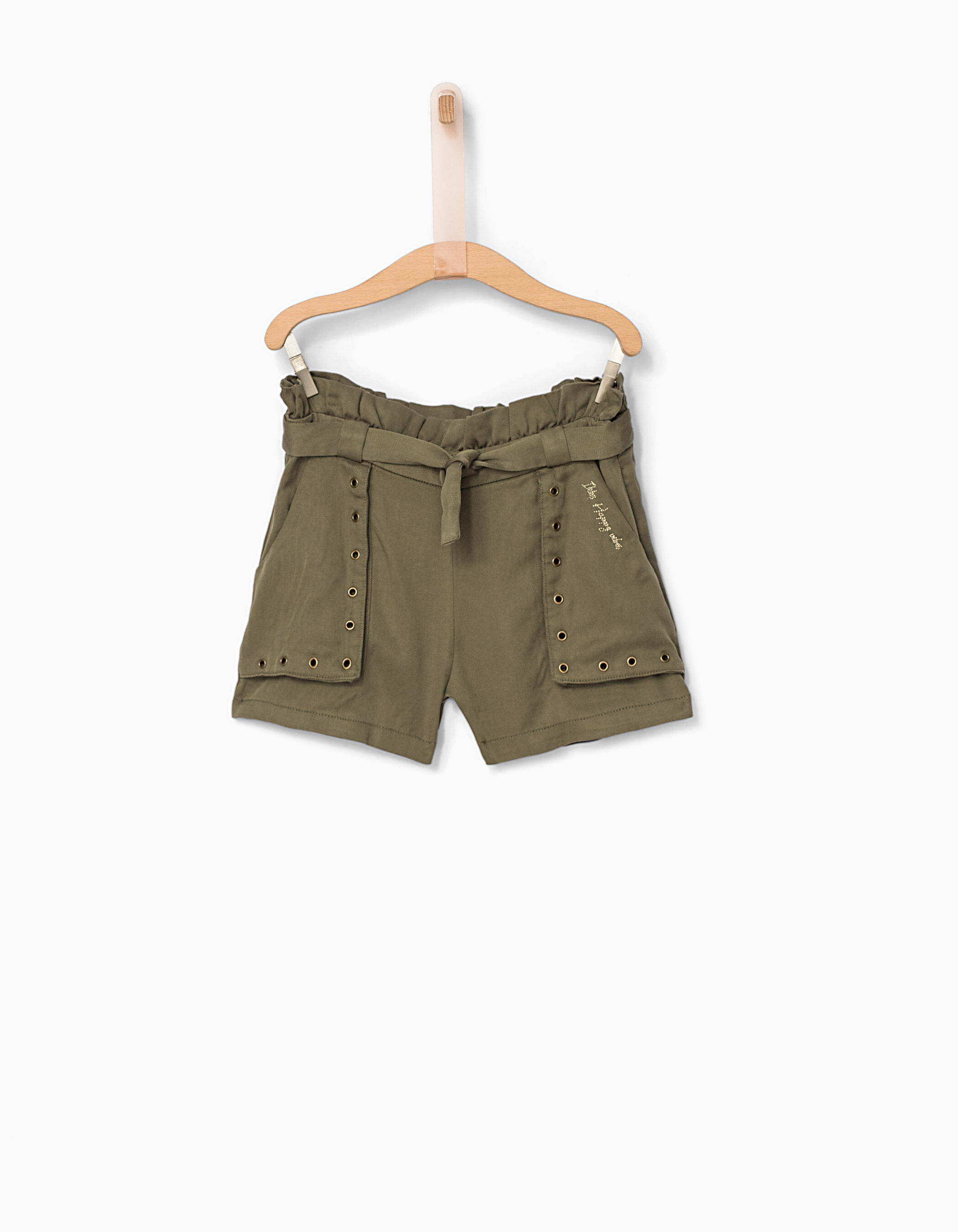 Girls khaki flowing paperbag Tencel shorts IKKS