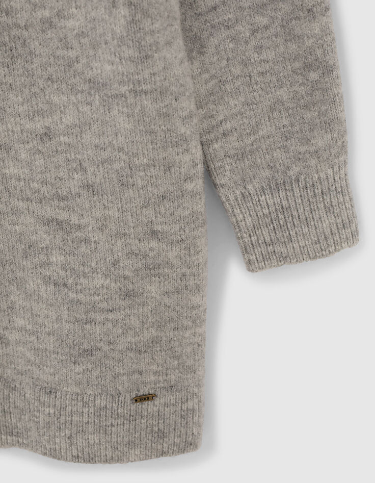 Girls' mid-grey marl knit hooded dress-5