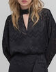 Blouse noire voile jacquard chevrons lurex Femme-2