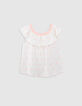 T-shirt blanc jacquard fluo col élastiqué fille-1
