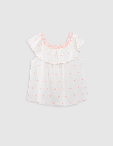 T-shirt blanc jacquard fluo col élastiqué fille - IKKS