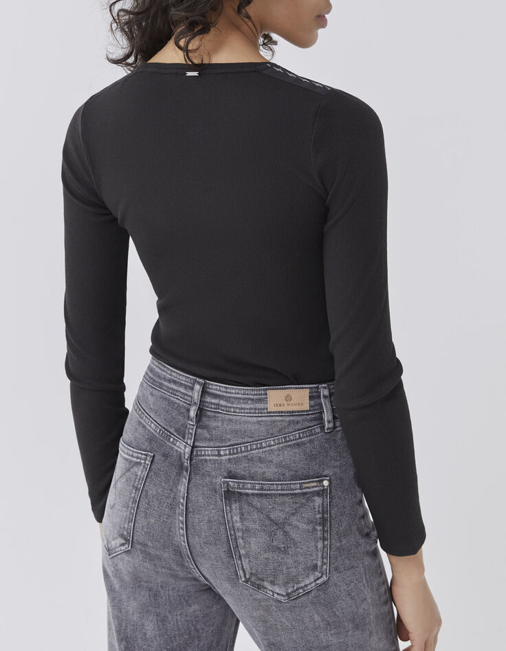 Women’s black ribbed knit long-sleeve T-shirt-3