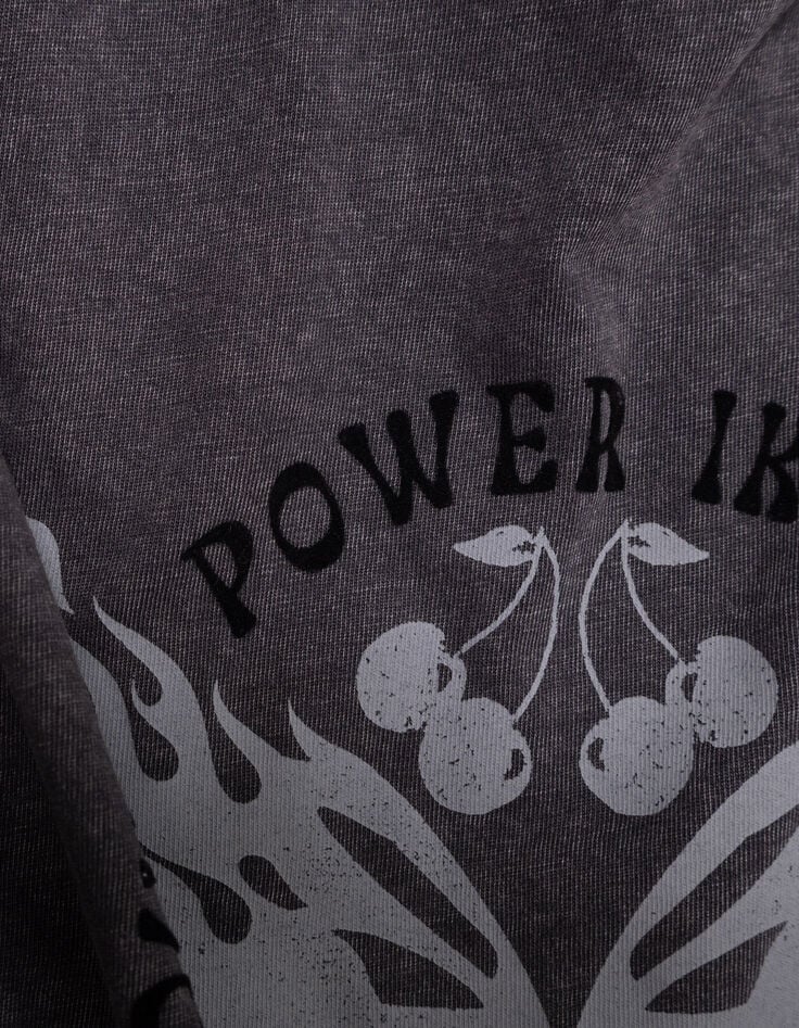 Camiseta gris algodón mensaje y mariposa niña-6