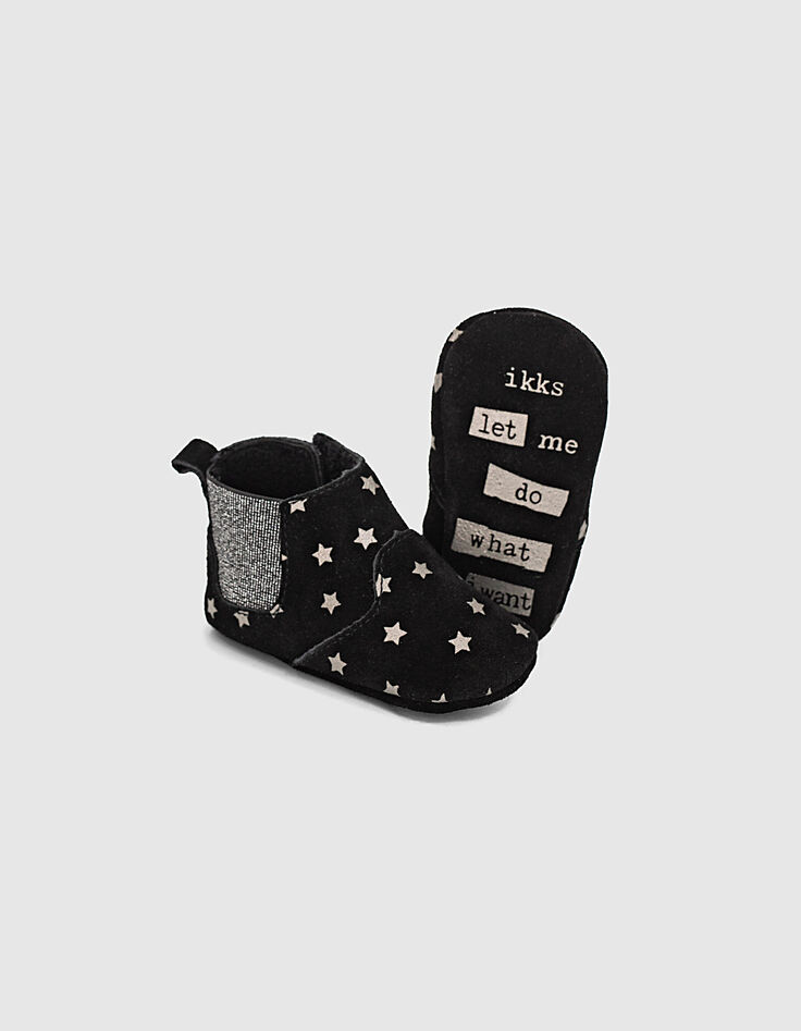 Boots noirs cuir velours à étoiles argent bébé fille -6