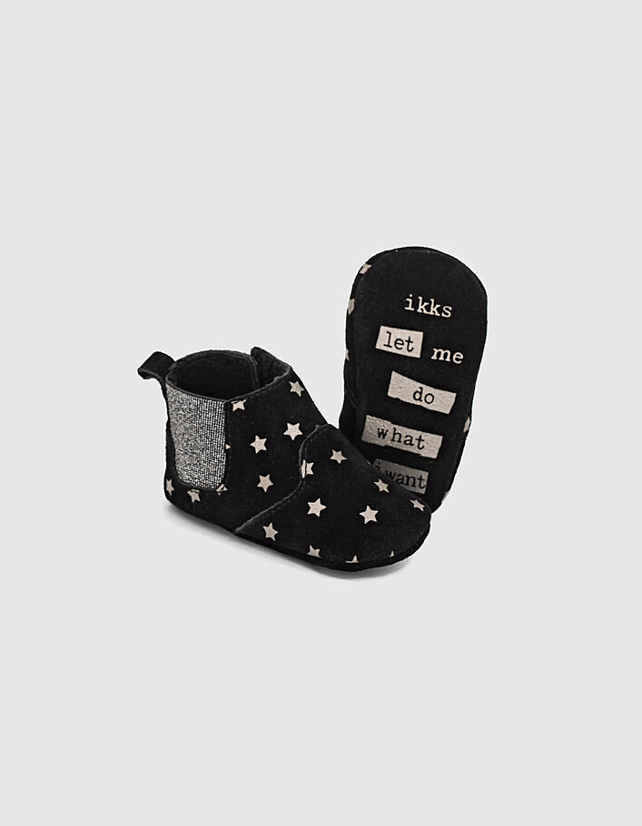 Baby girls’ black suede booties with silver stars  - IKKS