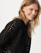 Schwarze Jacke mit offenem Makramee-Stil-5