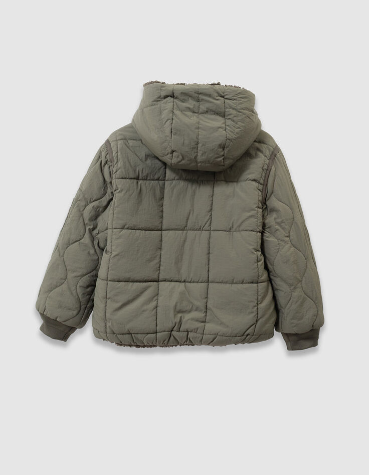 Wendbare Herren-Daunenjacke khaki Nylon gesteppt Sherpa-6