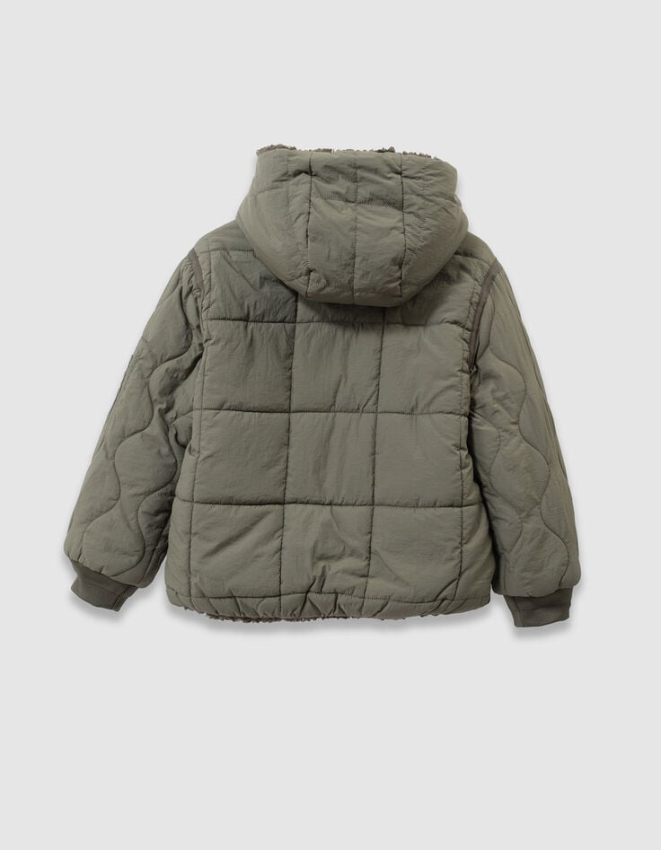 Wendbare Herren-Daunenjacke khaki Nylon gesteppt Sherpa-6 Wendbare Herren-Daunenjacke khaki Nylon gesteppt Sherpa-6