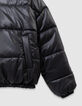 Kurze schwarze Mädchen-Steppjacke mit langen Ärmeln-8
