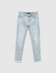 Bleach Blue Skinny-Mädchenjeans mit Fransenabschluss-1