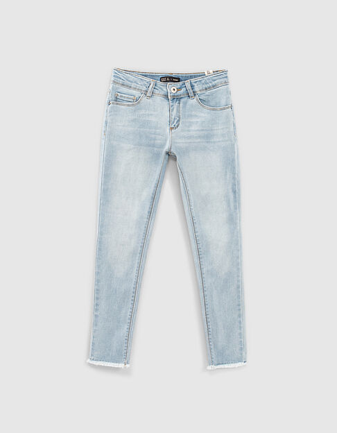 Bleach Blue Skinny-Mädchenjeans mit Fransenabschluss