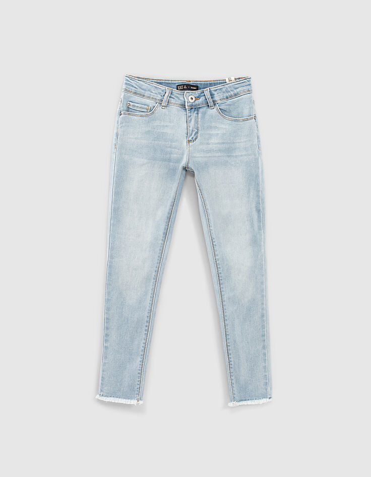 Bleach Blue Skinny-Mädchenjeans mit Fransenabschluss-1