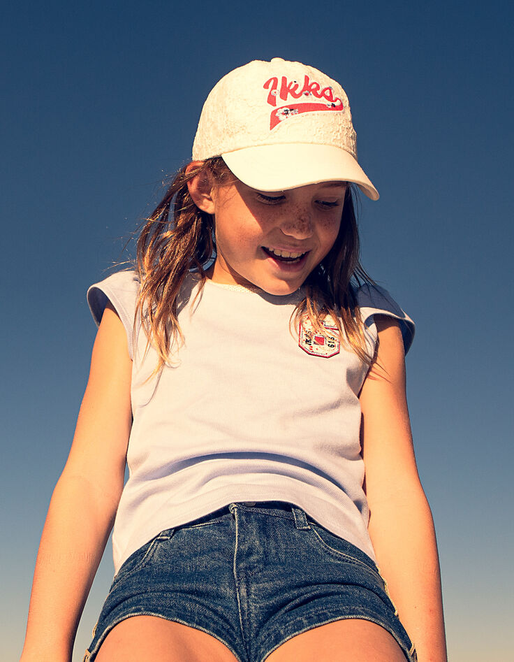 Hemelsblauw T-shirt met strokenmouwen meisjes-5