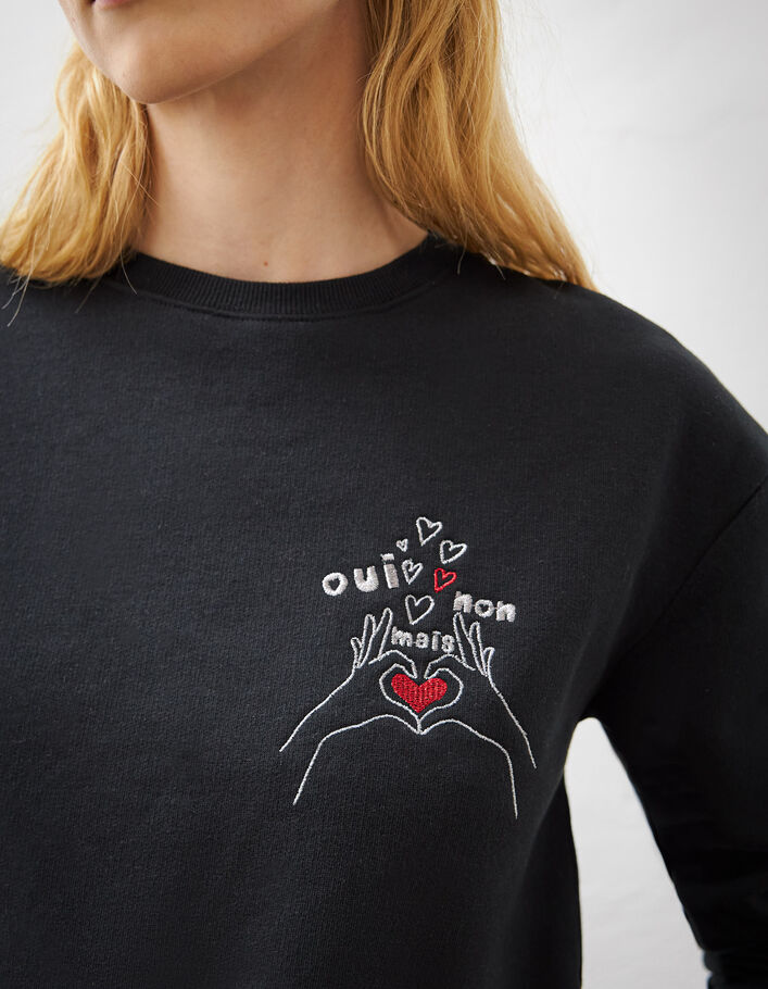 Schwarzes Damensweatshirt mit Stickerei an der Brust - IKKS