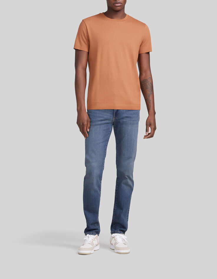 Cognackleurig T-shirt mix katoen-modal Heren-2