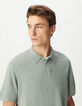 Polo bleu gris en tricot flammé Homme-4