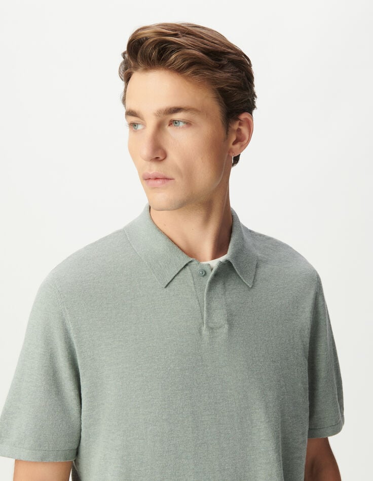 Polo bleu gris en tricot flammé Homme-4 Polo bleu gris en tricot flammé Homme-4