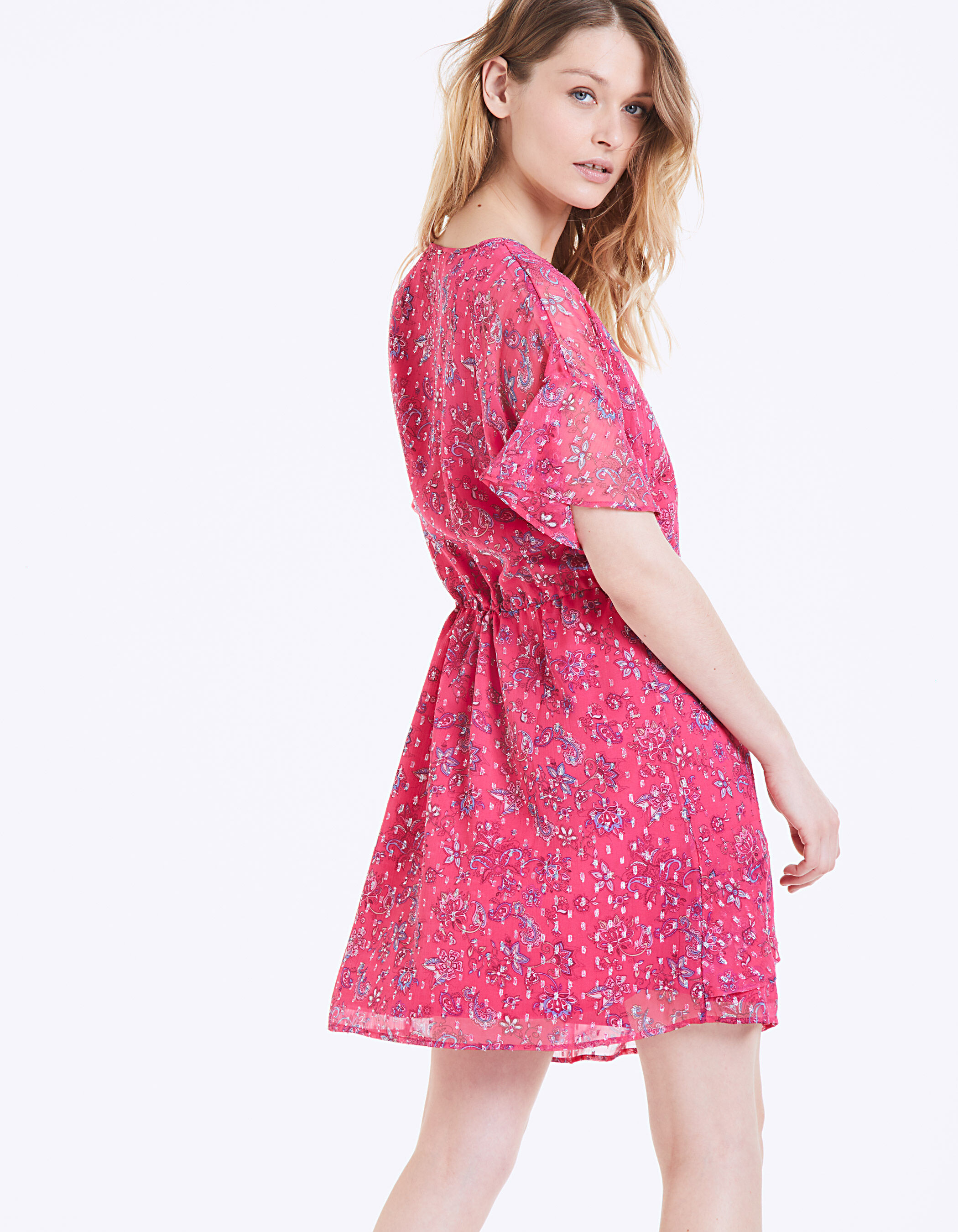 Robe en voile imprime floral fils metallises IKKS