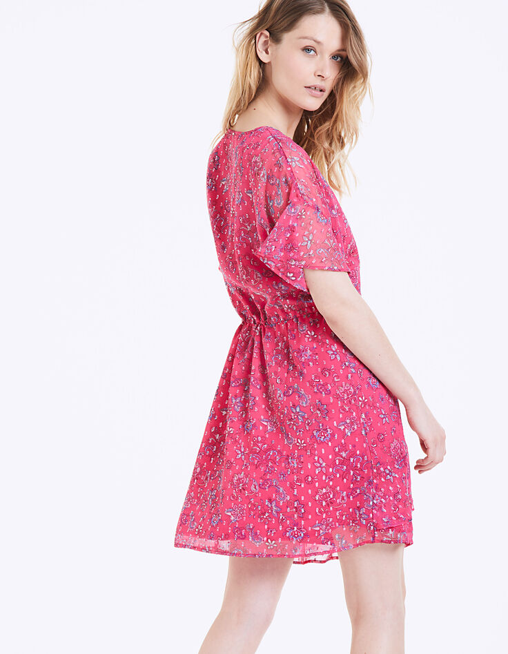 Robe en voile imprimé floral fils métallisés-3