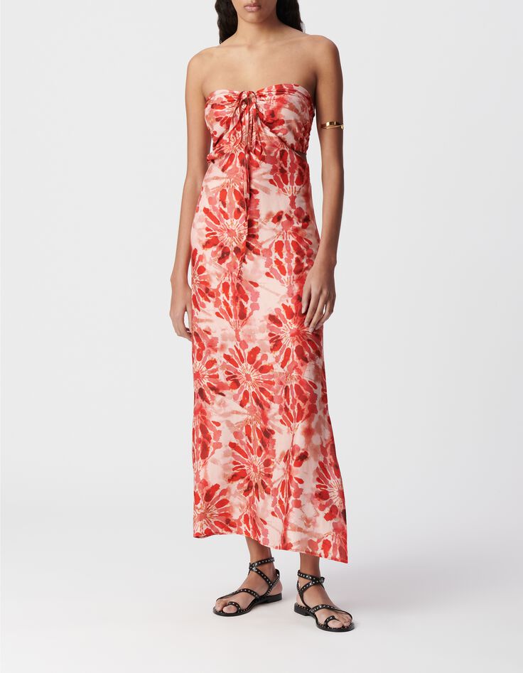 Robe longue rouge imprim&eacute; batik dos ouvert Femme-2