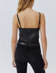 Top fines bretelles noir en cuir brodé Femme-3