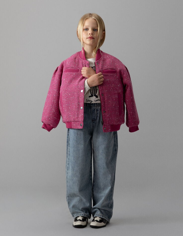 Blouson rose esprit tweed fille-2