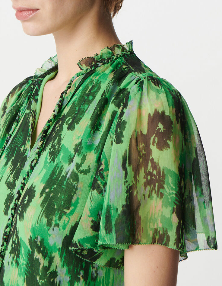 Robe ample verte imprim&eacute; abstrait Femme-4