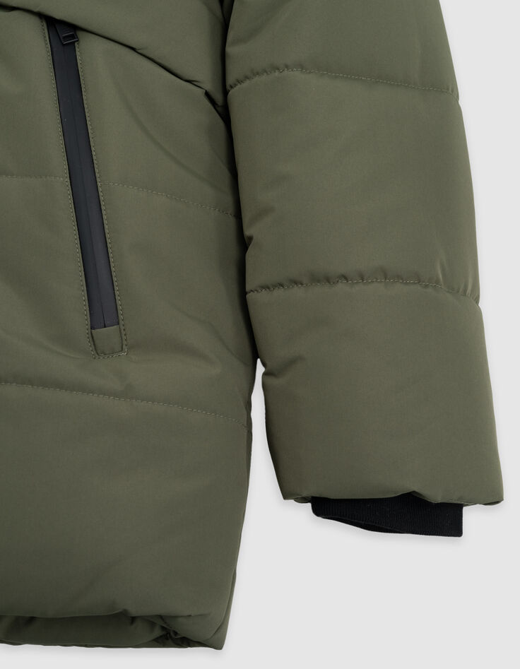 Lange khakifarbene gesteppte Daunenjacke für Jungen-6