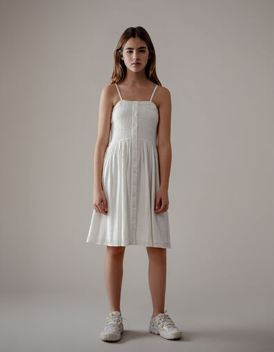 Robe fines bretelles beige à smocks fille - IKKS