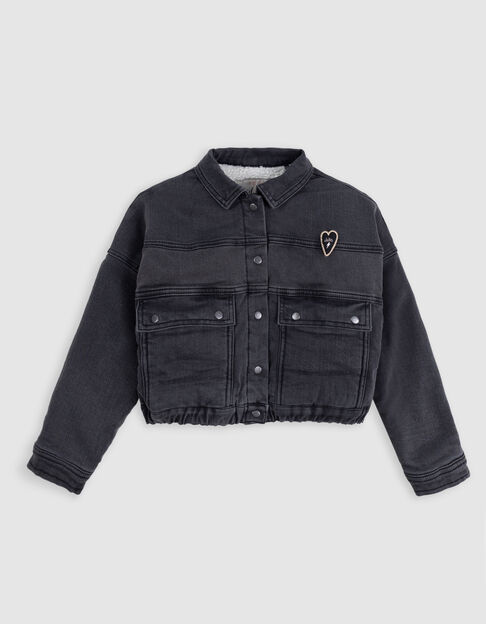Chaqueta vaquera gris desteñida con forro para niña - IKKS