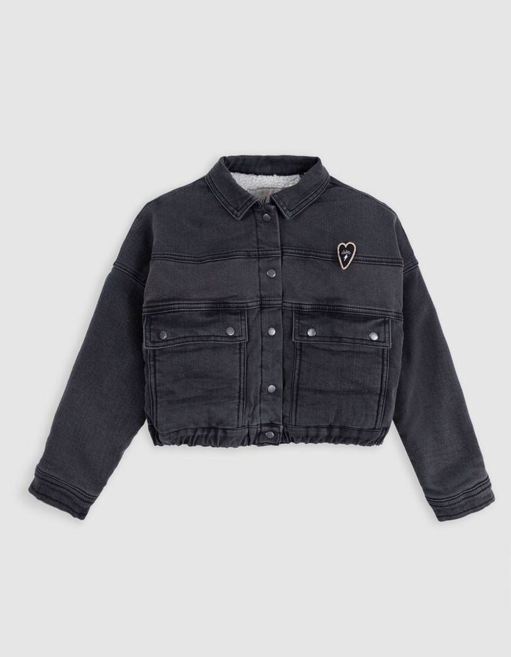 Chaqueta vaquera gris desteñida con forro para niña-2