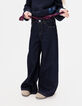 Blaue weite Mädchenjeans Blulen-Tuch-Gürtel-2