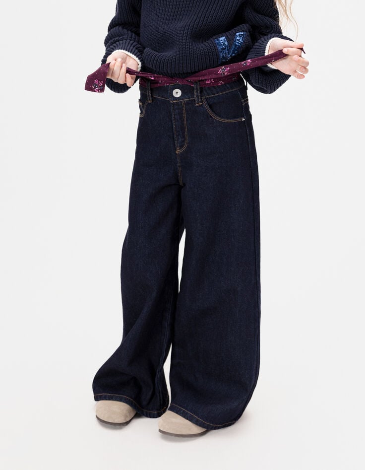 Blaue weite Mädchenjeans Blulen-Tuch-Gürtel-2 Blaue weite Mädchenjeans Blulen-Tuch-Gürtel-2