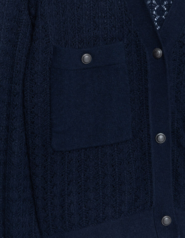 Cardigan court marine tricot fantaisie ajour&eacute; Femme-5