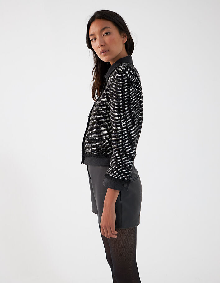 Zwart jasje in tweed en denim dames-2