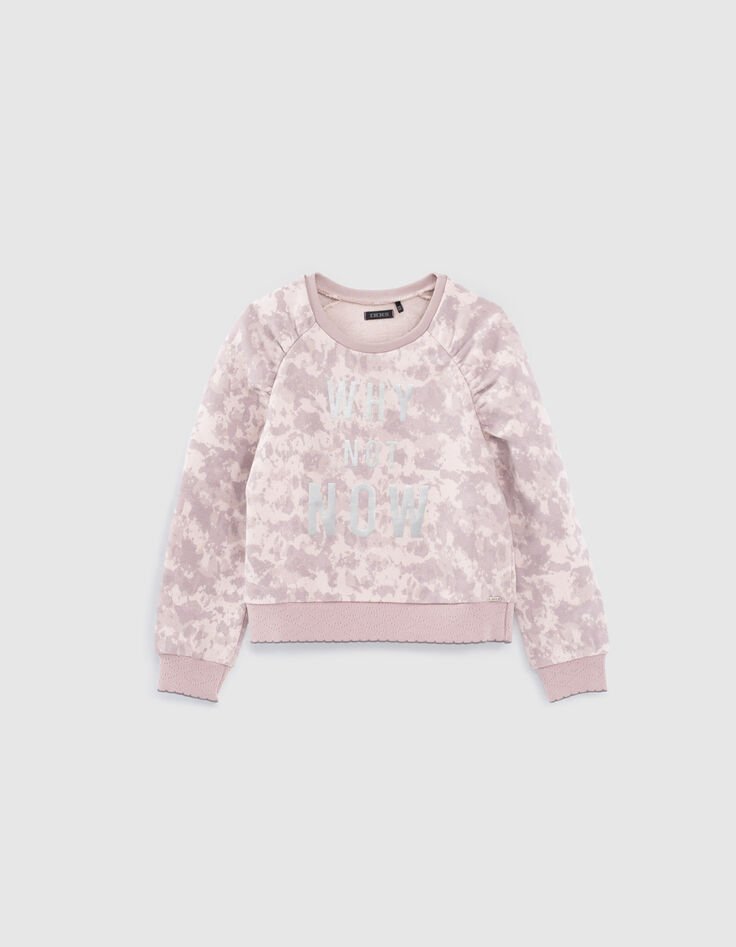Lichtpaarse sweater tie and dye-print met tekst meisjes-1