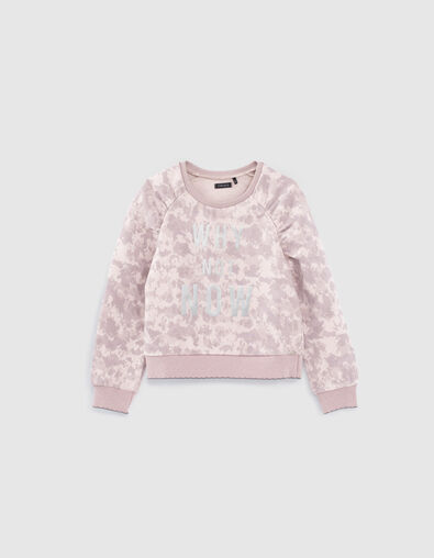 Girls’ violet tie-dye slogan embroidery organic sweatshirt - IKKS