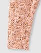 Baby girls’ peach knit trousers with leaf print-4