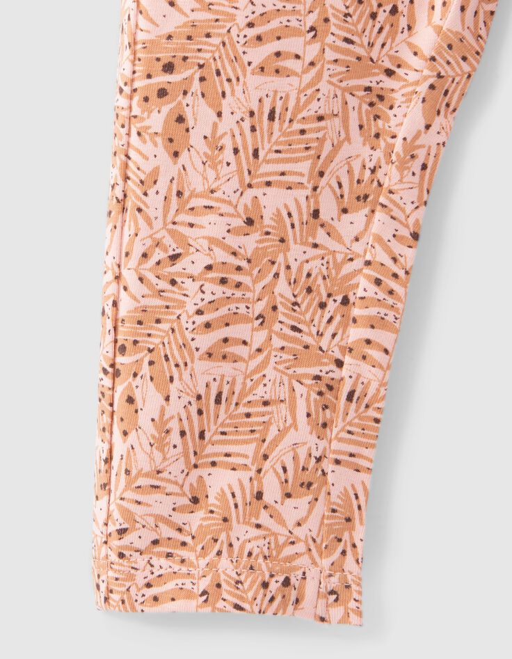 Baby girls’ peach knit trousers with leaf print-4