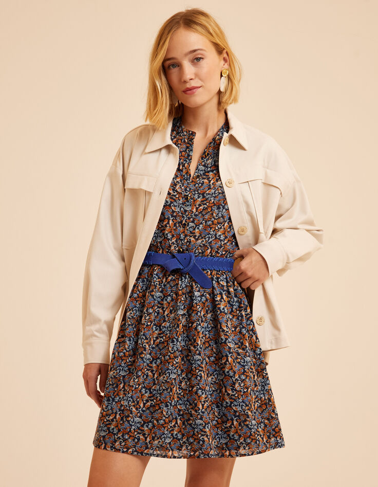 Robe bleue imprim&eacute; fleurs baroques I.Code-7