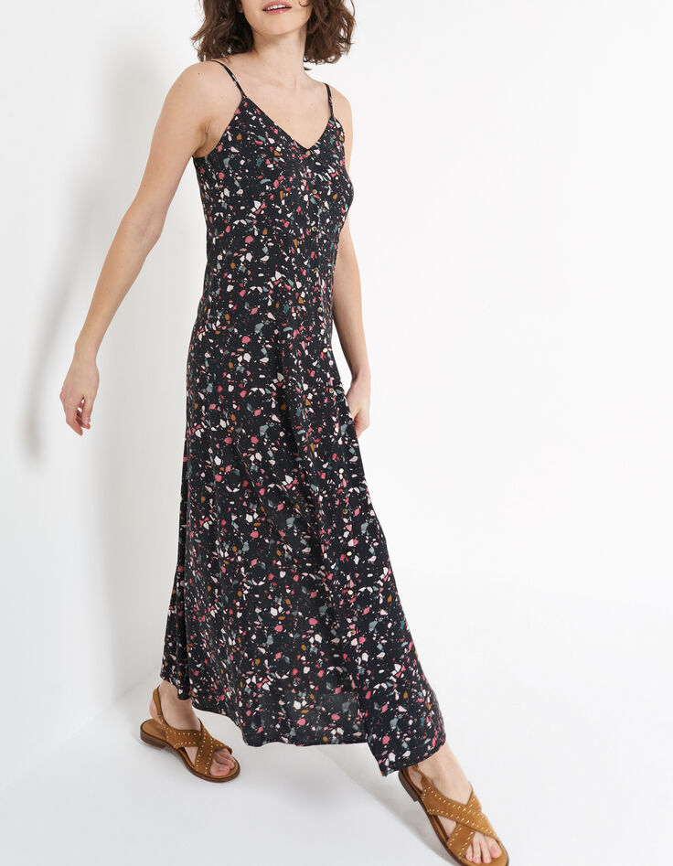 I.Code black terrazzo print long dress-1