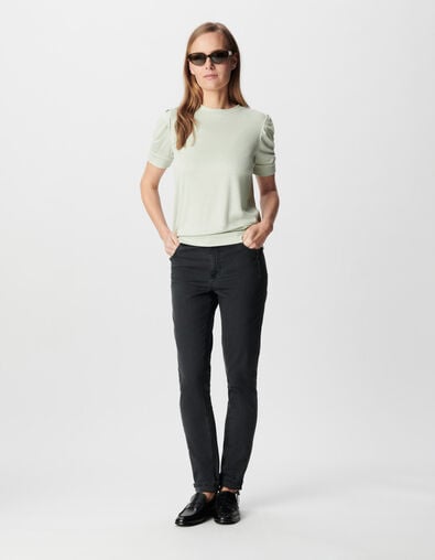 Jean slim gris taille haute d&eacute;tails clous Nina Femme - IKKS