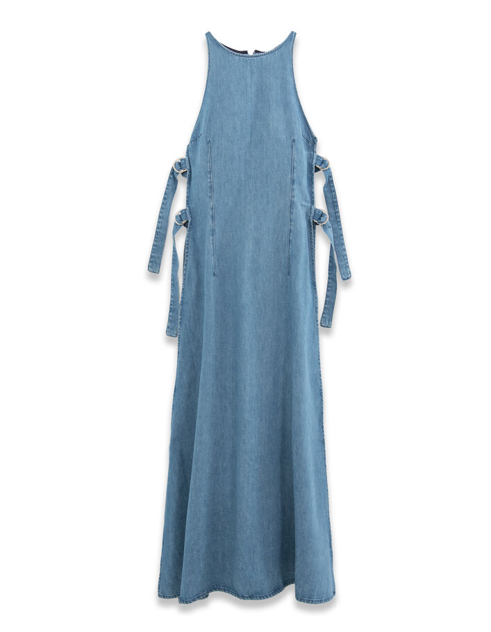 ikks denim dress Women's raw denim buttoned maxi dress IKKS