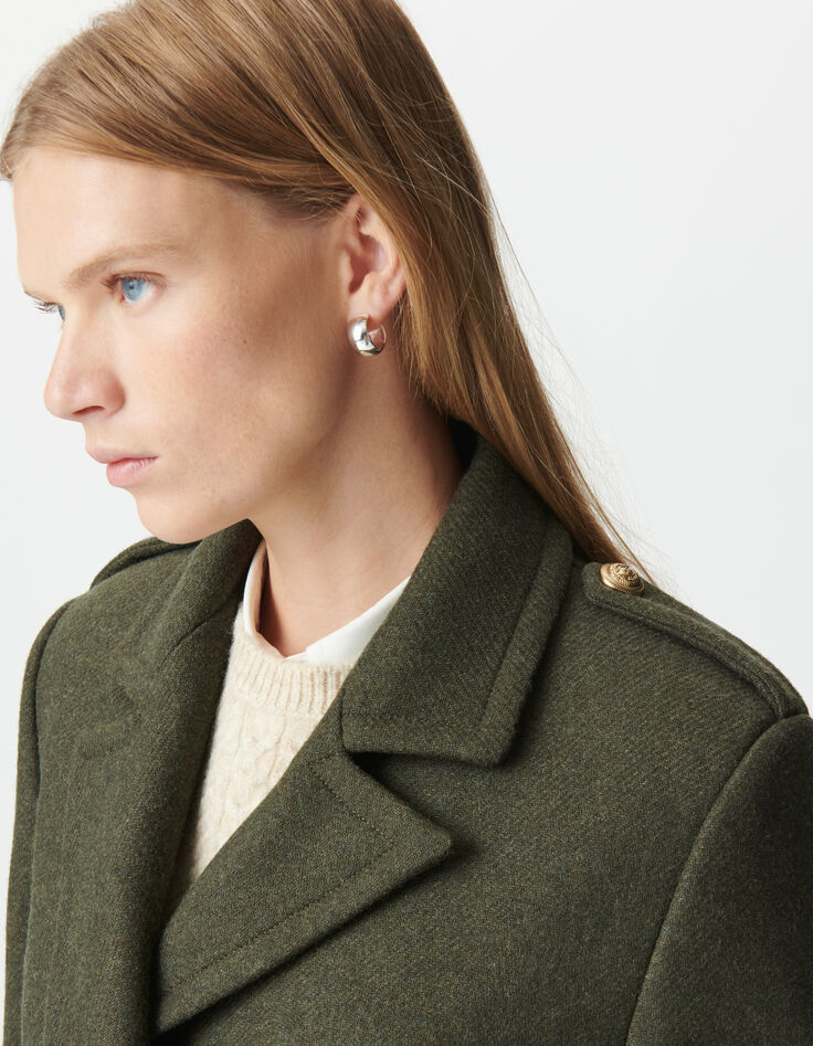 Women’s khaki long pea coat with engraved buttons-5 Women’s khaki long pea coat with engraved buttons-5