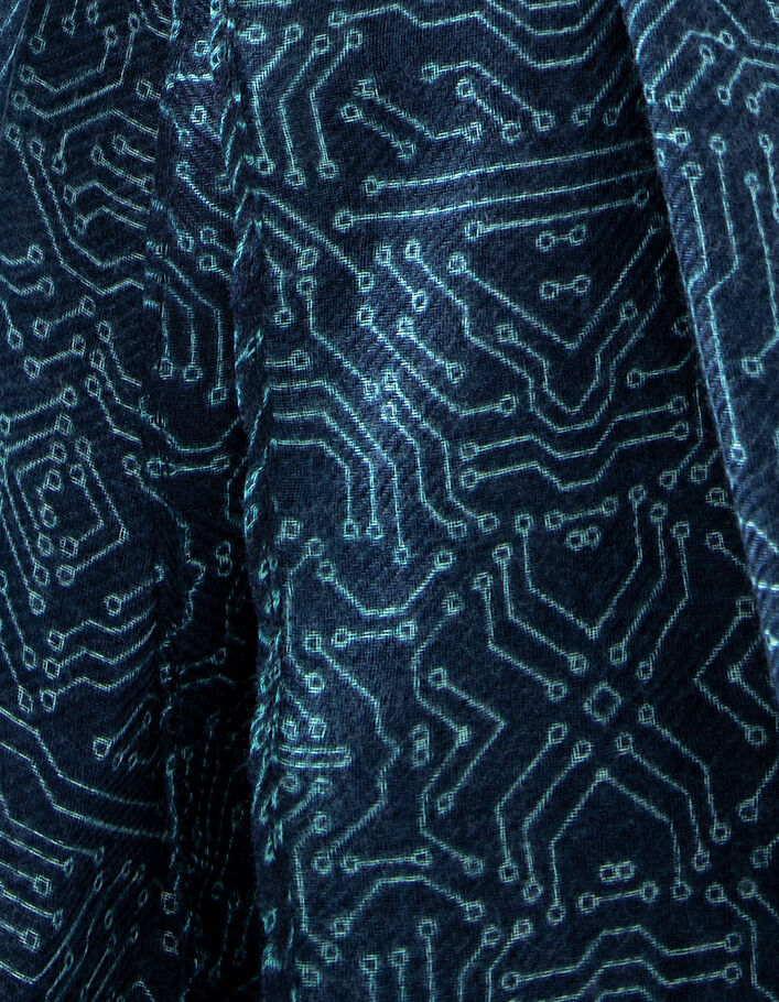 Men’s dark blue scarf with emerald circuit print - IKKS