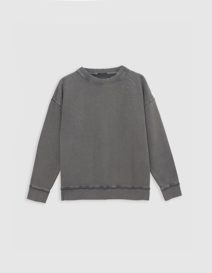 Sudadera suelta de mujer con capucha de forro polar gris y adorno de tachuelas-6