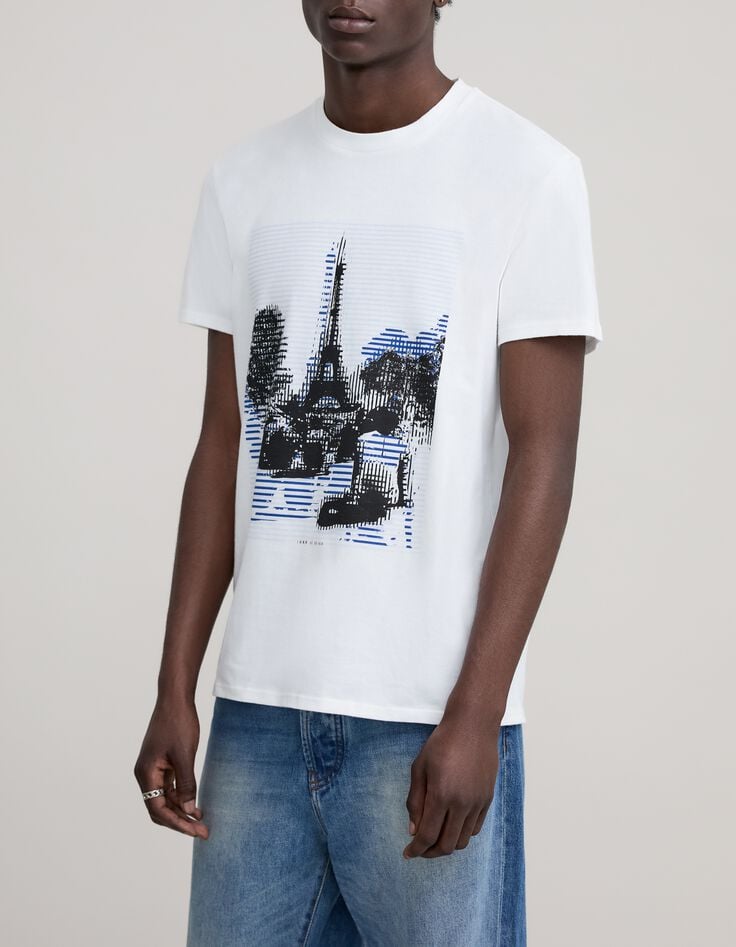 Camiseta blanca algod&oacute;n Torre Eiffel arty hombre-4