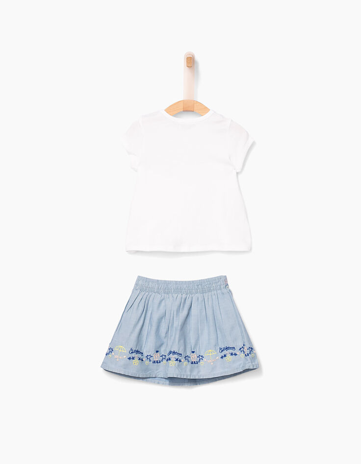 Set wit T-shirt en blauwe rok voor babymeisjes-3